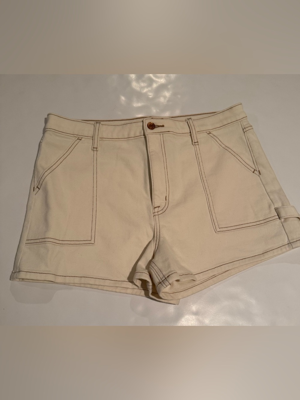 eunina Cream Utility Denim Shorts